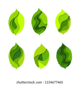 Paper cut leaves of trees shape 3D design. Colorful vector illustration.