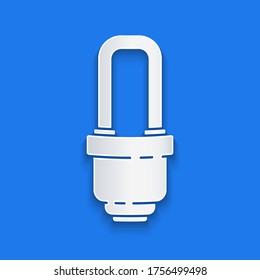Paper cut LED light bulb icon isolated on blue background. Economical LED illuminated lightbulb. Save energy lamp. Paper art style. Vector Illustration