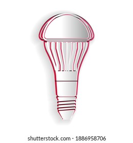 Paper cut LED light bulb icon isolated on white background. Economical LED illuminated lightbulb. Save energy lamp. Paper art style. Vector.