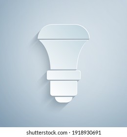 Paper cut LED light bulb icon isolated on grey background. Economical LED illuminated lightbulb. Save energy lamp. Paper art style. Vector.