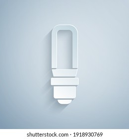 Paper cut LED light bulb icon isolated on grey background. Economical LED illuminated lightbulb. Save energy lamp. Paper art style. Vector.