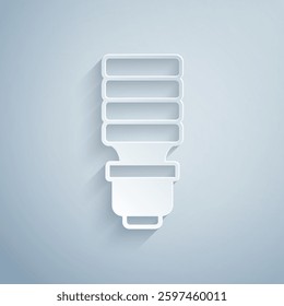 Paper cut LED light bulb icon isolated on grey background. Economical LED illuminated lightbulb. Save energy lamp. Paper art style. Vector