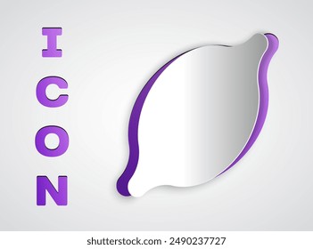 Paper cut Lemon icon isolated on grey background. Paper art style. Vector