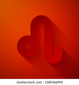 Paper cut Leo zodiac sign icon isolated on red background. Astrological horoscope collection. Paper art style. Vector Illustration