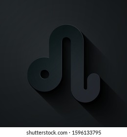 Paper cut Leo zodiac sign icon isolated on black background. Astrological horoscope collection. Paper art style. Vector Illustration