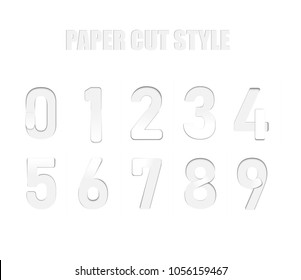 Paper cut letter 0-9. 3D multi layers paper cut style isolated on white background. Character of alphabet letter font. Decorate, origami, vector, illustration