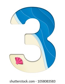 Paper cut letter 3.3D multi layers paper cut style isolated on white background summer concept. Character of alphabet letter font. Decorate origami vector illustration.