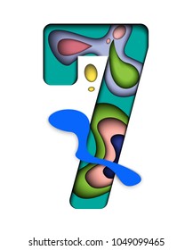 Paper cut letter 7. 3D muti layers paper cut style isolated on white background.Colorful character of alphabet letter font.Decorate,origami,vector,illustrator.