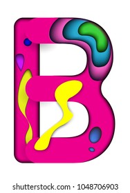 Paper cut letter B. 3D muti layers paper cut style isolated on white background.Colorful character of alphabet letter font.Decorate,origami,vector,illustrator.