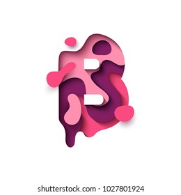 Paper cut letter B. Design 3d sign isolated on white background. Alphabet font of melting liquid.