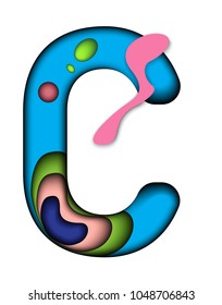 Paper cut letter C. 3D muti layers paper cut style isolated on white background.Colorful character of alphabet letter font.Decorate,origami,vector,illustrator.