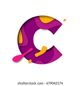 Paper cut letter C. Realistic 3D multi layers papercut effect isolated on white background. Colorful character of alphabet letter font. Decoration origami element for birthday or greeting design