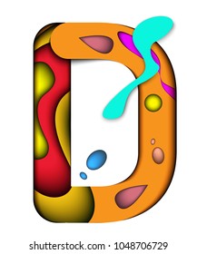 Paper cut letter D. 3D muti layers paper cut style isolated on white background.Colorful character of alphabet letter font.Decorate,origami,vector,illustrator.