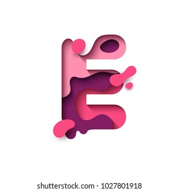 Paper cut letter E. Design 3d sign isolated on white background. Alphabet font of melting liquid.