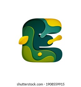 Paper cut letter E logo. Layer carving style effect icon. Green origami element perfect for agriculture labels, eco friendly food emblem, landscape posters and garden identity, etc.