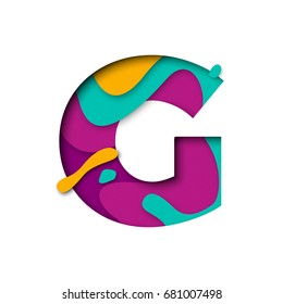 Paper cut letter G. Realistic 3D multi layers papercut effect isolated on white background. Colorful character of alphabet letter font. Decoration origami element for birthday or greeting design