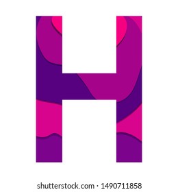Paper cut letter H isolated on white background.