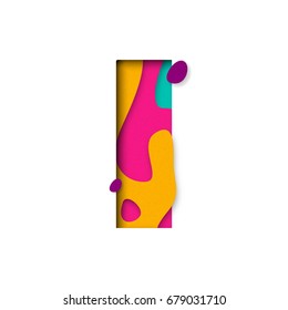 Paper cut letter I. Realistic 3D multi layers papercut effect isolated on white background. Colorful character of alphabet letter font. Decoration origami element for birthday or greeting design.