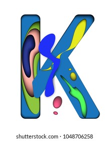 Paper cut letter K. 3D muti layers paper cut style isolated on white background.Colorful character of alphabet letter font.Decorate,origami,vector,illustrator.