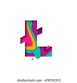 Paper cut letter L with stroke. Realistic 3D multi layers papercut effect isolated on white background. Polish alphabet letter font. Decoration element for birthday or wedding greeting design.