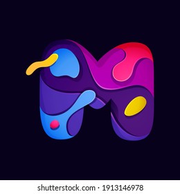 Paper cut letter M multicolor logo. Origami carving style icon perfect for science labels, software emblem, technology posters and trendy identity, etc.