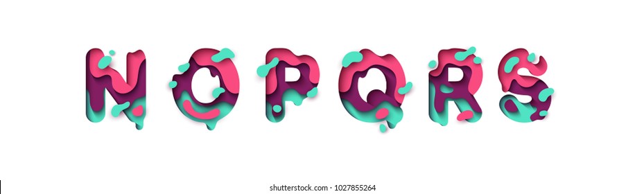 Paper cut letter N, O, P, Q, R, S. Design 3d sign isolated on white background. Alphabet font of melting liquid.