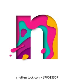 Paper cut letter N. Realistic 3D multi layers papercut effect isolated on white background. Colorful character of alphabet letter font. Decoration origami element for birthday or greeting design.