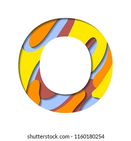 Paper cut letter O. Realistic 3D multi layers papercut effect isolated on white background. Colorful character of alphabet letter font. Decoration origami element for logo icon, birthday party design.
