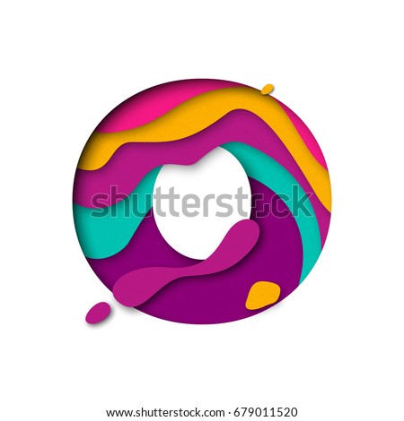 Paper cut letter O. Realistic 3D multi layers papercut effect isolated on white background. Colorful character of alphabet letter font. Decoration origami element for birthday or greeting design Foto stock © 