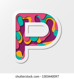 Paper cut letter P Symbol. Realistic 3D multi layers paper cut effect isolated on white background. Suitable for fun and happy things.