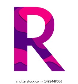 Paper cut letter R isolated on white background.