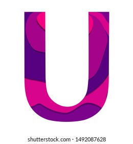 Paper cut letter U isolated on white background.