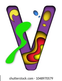 Paper cut letter V. 3D muti layers paper cut style isolated on white background.Colorful character of alphabet letter font.Decorate,origami,vector,illustrator.