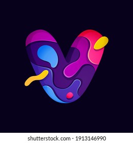 Logotipo de letra corta de papel V multicolor. Icono de estilo de tallado de origami perfecto para etiquetas científicas, emblema de software, afiches de tecnología e identidad de moda, etc.