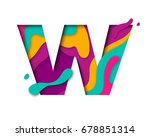 Paper cut letter W. Realistic 3D multi layers papercut effect isolated on white background. Colorful character of alphabet letter font. Decoration origami element for birthday or greeting design