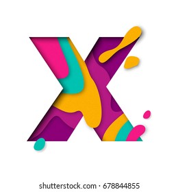 Paper cut letter X. Realistic 3D multi layers papercut effect isolated on white background. Colorful character of alphabet letter font. Decoration origami element for birthday or greeting design