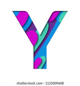 Paper cut letter Y. Realistic 3D multi layers papercut effect isolated on white background. Colorful character of alphabet letter font. Decoration origami element for logo icon, birthday party design.