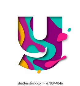 Paper cut letter Y. Realistic 3D multi layers papercut effect isolated on white background. Colorful character of alphabet letter font. Decoration origami element for birthday or greeting design