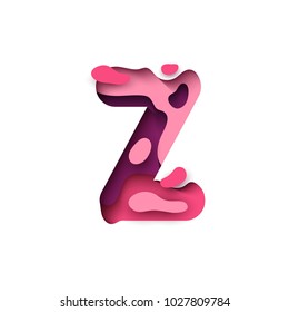 Paper cut letter Z. Design 3d sign isolated on white background. Alphabet font of melting liquid.