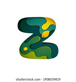 Paper cut letter Z logo. Layer carving style effect icon. Green origami element perfect for agriculture labels, eco friendly food emblem, landscape posters and garden identity, etc.