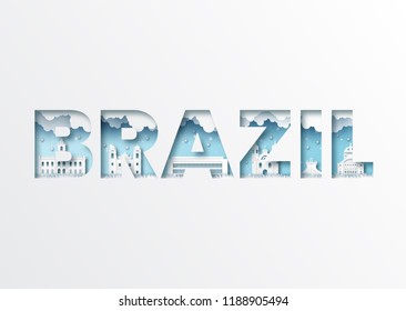 Paper cut letters Brazil and famous landmark,Vector illustration.