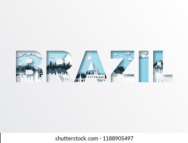Paper cut letters Brazil and famous landmark,Vector illustration.