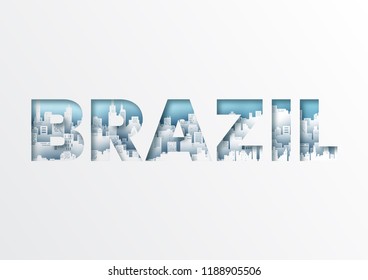 Paper cut letters Brazil and famous landmark,Vector illustration.