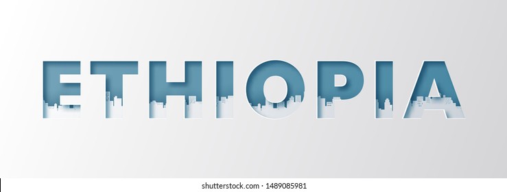 Paper cut letters Ethiopia,Vector illustration.
