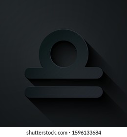Paper cut Libra zodiac sign icon isolated on black background. Astrological horoscope collection. Paper art style. Vector Illustration