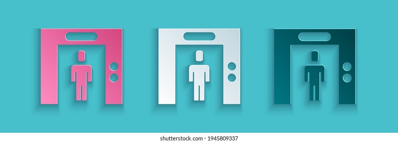 Paper cut Lift icon isolated on blue background. Elevator symbol. Paper art style. Vector