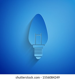 Paper cut Light bulb with concept of idea icon isolated on blue background. Energy and idea symbol. Inspiration concept. Paper art style. Vector Illustration