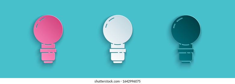 Paper cut Light bulb with concept of idea icon isolated on blue background. Energy and idea symbol. Inspiration concept. Paper art style. Vector Illustration