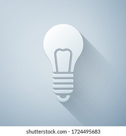 Paper cut Light bulb with concept of idea icon isolated on grey background. Energy and idea symbol. Inspiration concept. Paper art style. Vector Illustration