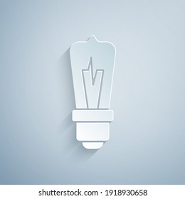 Paper cut Light bulb with concept of idea icon isolated on grey background. Energy and idea symbol. Inspiration concept. Paper art style. Vector.